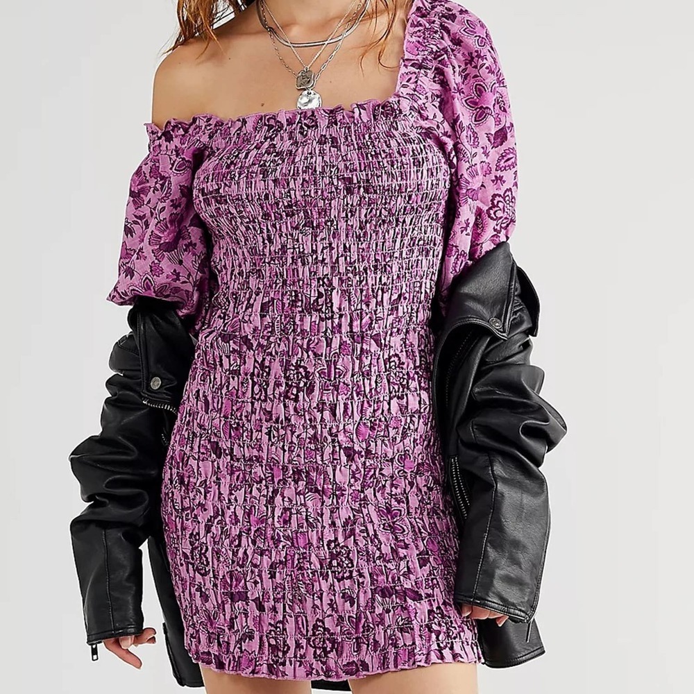 Free People Smock It To Me Mini Dress XS purple